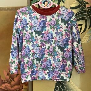 Rame handcrafted floral long sleeve shirt, purple peonies sz 4